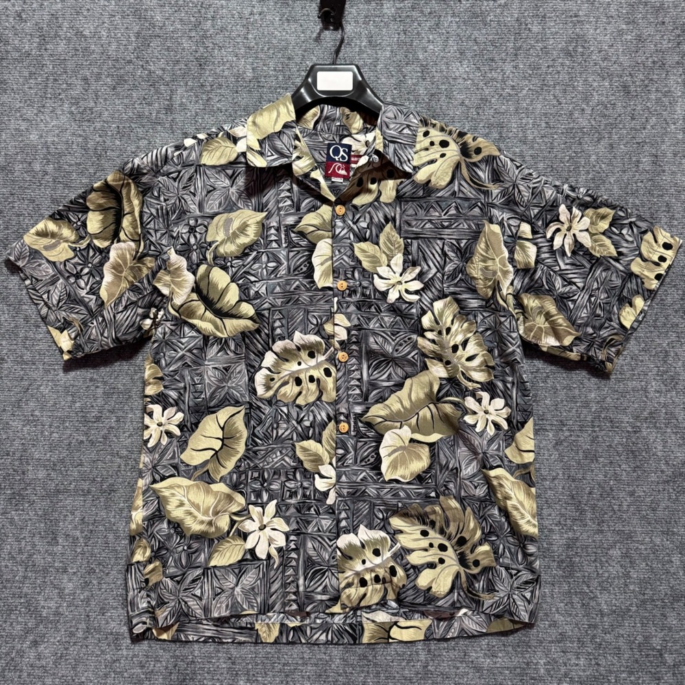 Vintage Quiksilver Loop Collar Shirt Mens M Tropical Monstera Floral Aloha Shirt - Picture 2 of 10